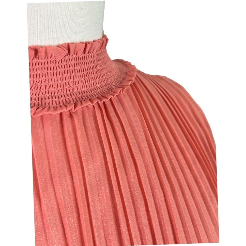 Nanette Lepore Iridescent Coral Pleated  Smocked Keyhole Close Cocktail Dress 8 - Picture 3 of 12